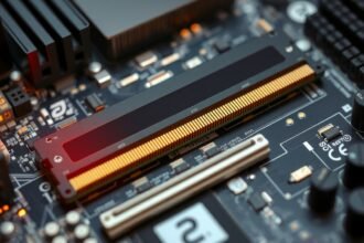RAM modul a számítógép alaplapján, amely a teljesítményt növeli.