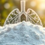 Talkum por és egy stilizált tüdő sziluettje