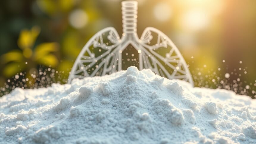 Talkum por és egy stilizált tüdő sziluettje