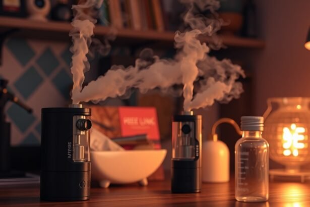 Két vaporizátor füstöt ereget, otthoni környezetben.