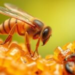 Méhekkel a propolisz gyantás részecskéin, természetes gyógymód.
