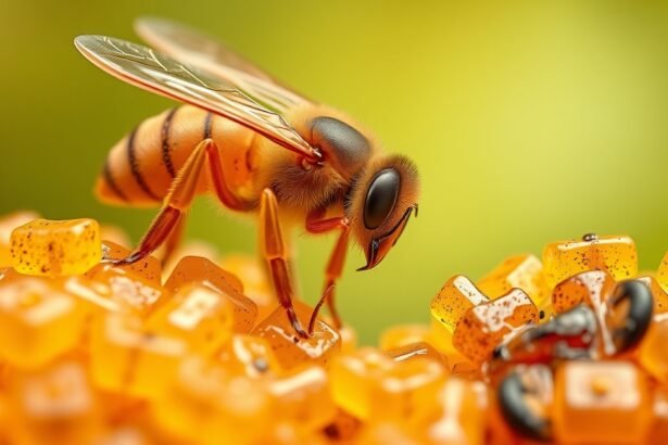 Méhekkel a propolisz gyantás részecskéin, természetes gyógymód.