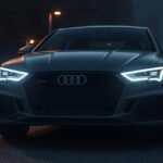 Audi autó LED mátrix fényszórókkal éjszakai vezetés közben