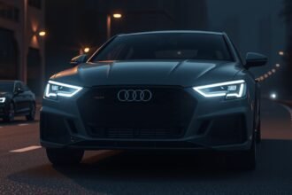 Audi autó LED mátrix fényszórókkal éjszakai vezetés közben