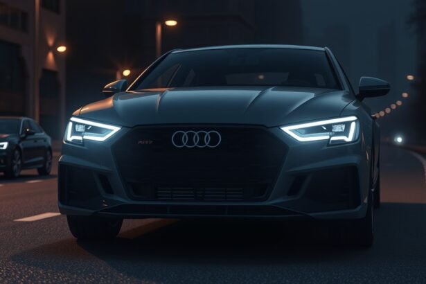 Audi autó LED mátrix fényszórókkal éjszakai vezetés közben