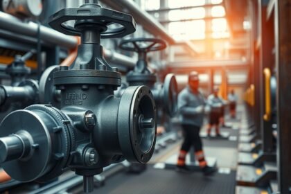 Ipari biztonsági szelep részletes képe ipari környezetben.