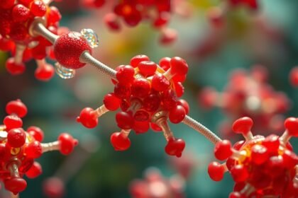 Glikozidok molekulák mikroszkópikus szinten, piros színben.