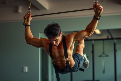 Férfi TRX gyakorlatot végez otthon vagy teremben