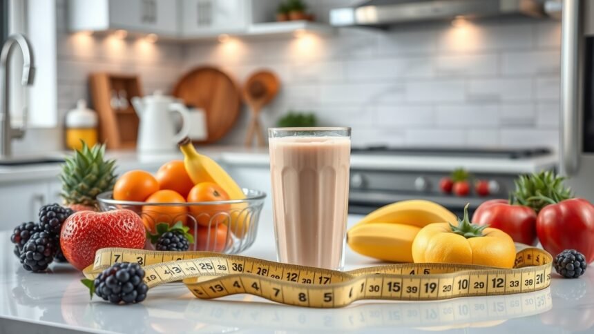 Ultra Loss Shake és friss gyümölcsök a konyhában