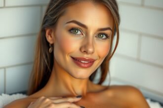 Fiatal nő szolárium után, szép bőrápolással és barnasággal.