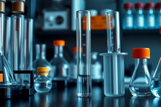 Laboratóriumi üvegwarek és epruvetták a tudományos kísérletekhez.