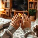 Két kéz melegítése egy kézmelegítő párnával otthoni környezetben