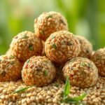Kölesgolyók egészséges snack formájában, szezámmag bevonattal