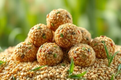 Kölesgolyók egészséges snack formájában, szezámmag bevonattal