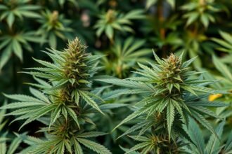 Cannabis növények közeli képe, Indica és Sativa fajták jellemzői