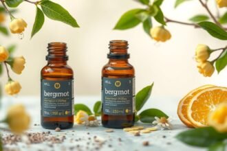 Bergamott olaj üveg, citrusos illat, aromaterápia, egészség