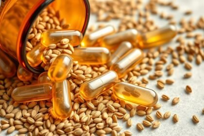 Lenmag kapszula és lenmag magok egy asztalon