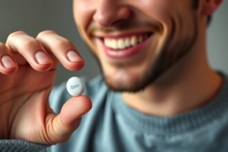 Férfi mutatja a dapoxetint, a korai magömlés kezelésére