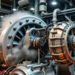 Gőzturbina részletek egy modern energiatermelő létesítményben.