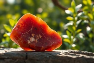 Karneol ásvány napsütésben, energiát és harmóniát hoz.