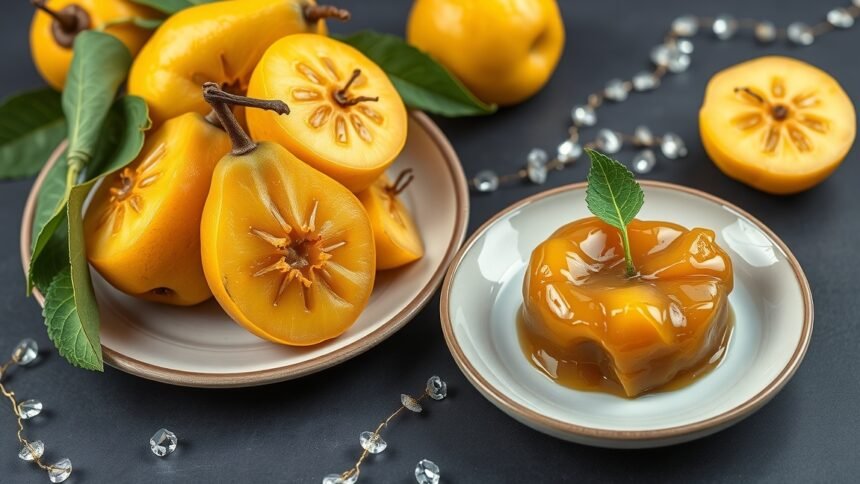 Birsalmasajt: büsztő birsalmák és birsalmasajt egy tányéron