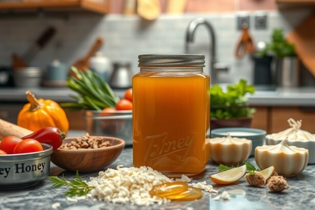 Mézontofu-méz és friss hozzávalók a konyhában