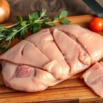 Frissen vágott csirkemáj fűszerek és zöldségek mellett