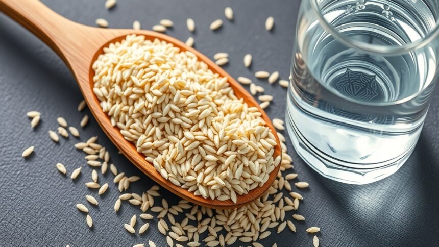 Lándzsás útifű maghéj és víz étkezési segédeszközön.