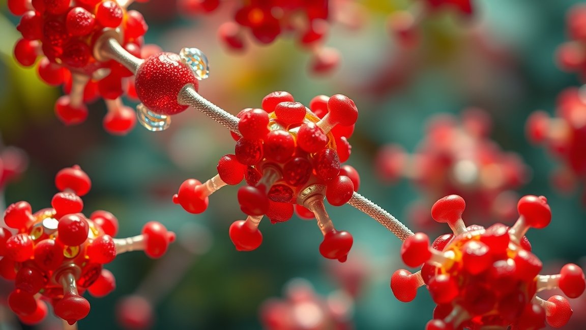 Glikozidok molekulák mikroszkópikus szinten, piros színben.