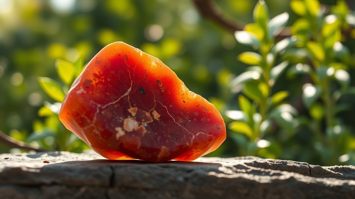 Karneol ásvány napsütésben, energiát és harmóniát hoz.