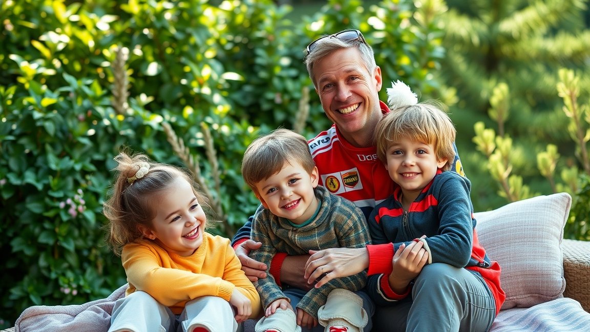 Kimi Räikkönen a gyermekeivel egy napos napon.