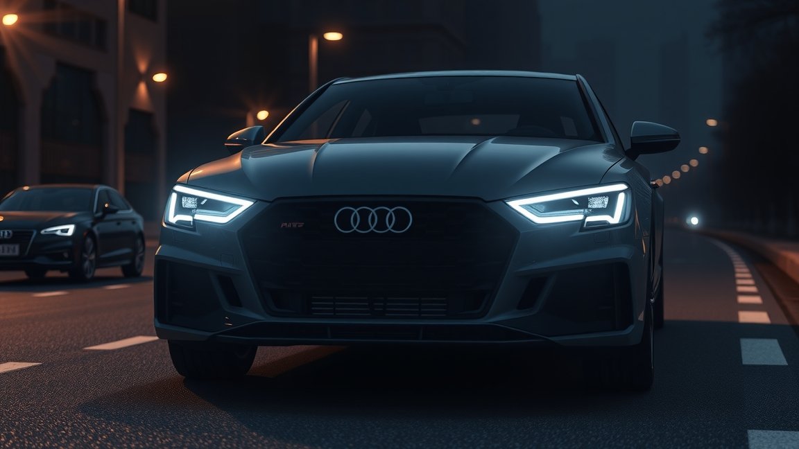 Audi autó LED mátrix fényszórókkal éjszakai vezetés közben