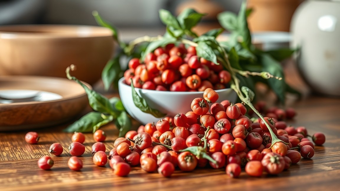 Rózsabors friss bogyói és levélzete egészséges ételekhez.