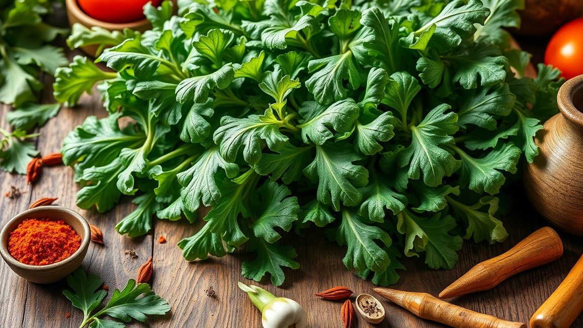 Friss rukkola és fűszerek tálalása egészséges ételekhez.