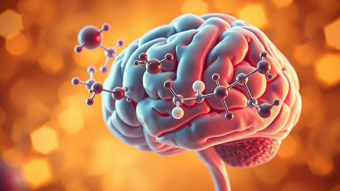 Szerotonin molekulák az emberi agyban, boldogsági neurotranszmitter