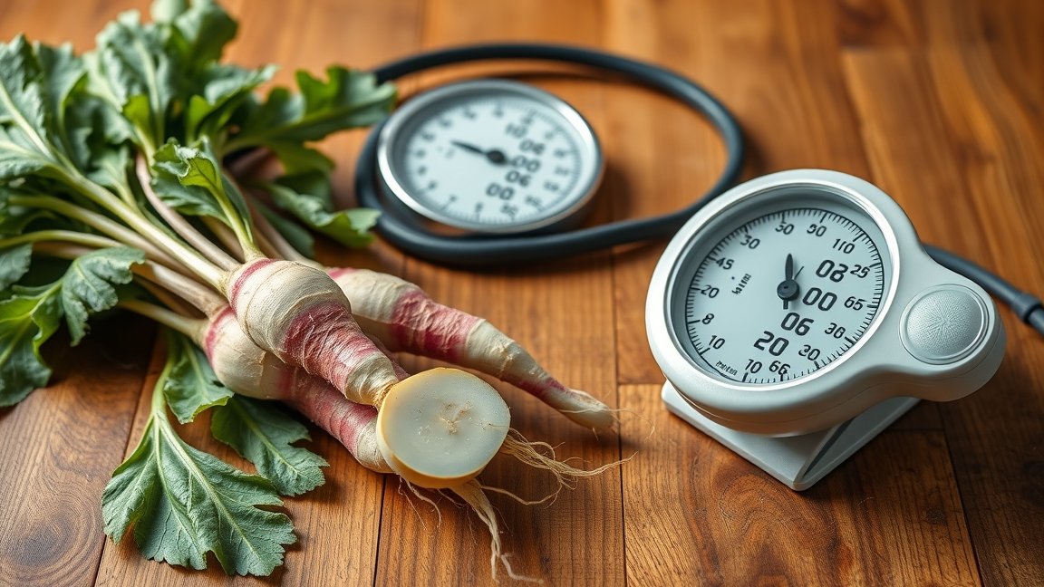 Torma gyökér és vérnyomásmérő készülék asztalon