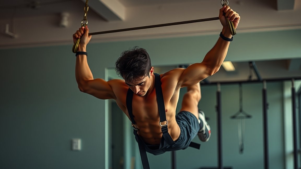 Férfi TRX gyakorlatot végez otthon vagy teremben