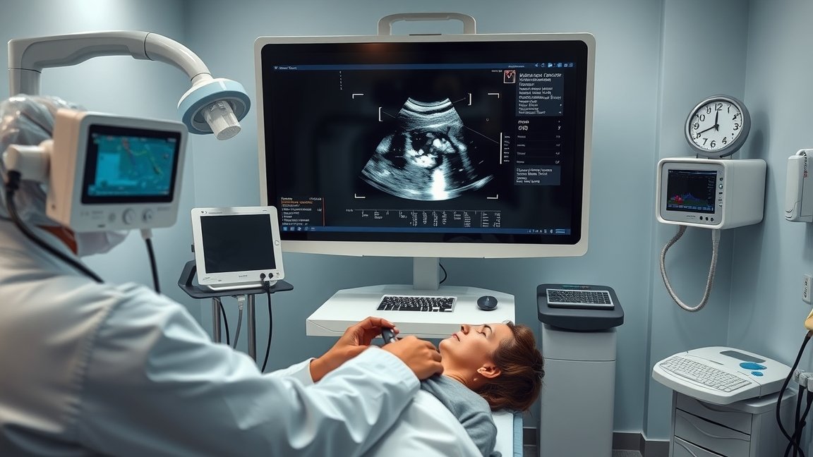 ultrahangvizsgálat orvos és páciens a diagnosztikai teremben