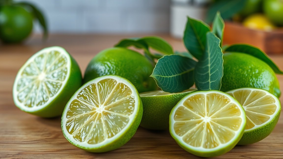 Friss lime-ok, vágott és egész, egészséges citrusfélék.