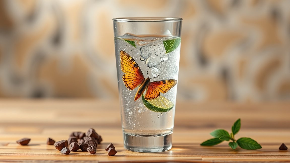 Vasas víz ízléses tálalás citrommal és pillangóval