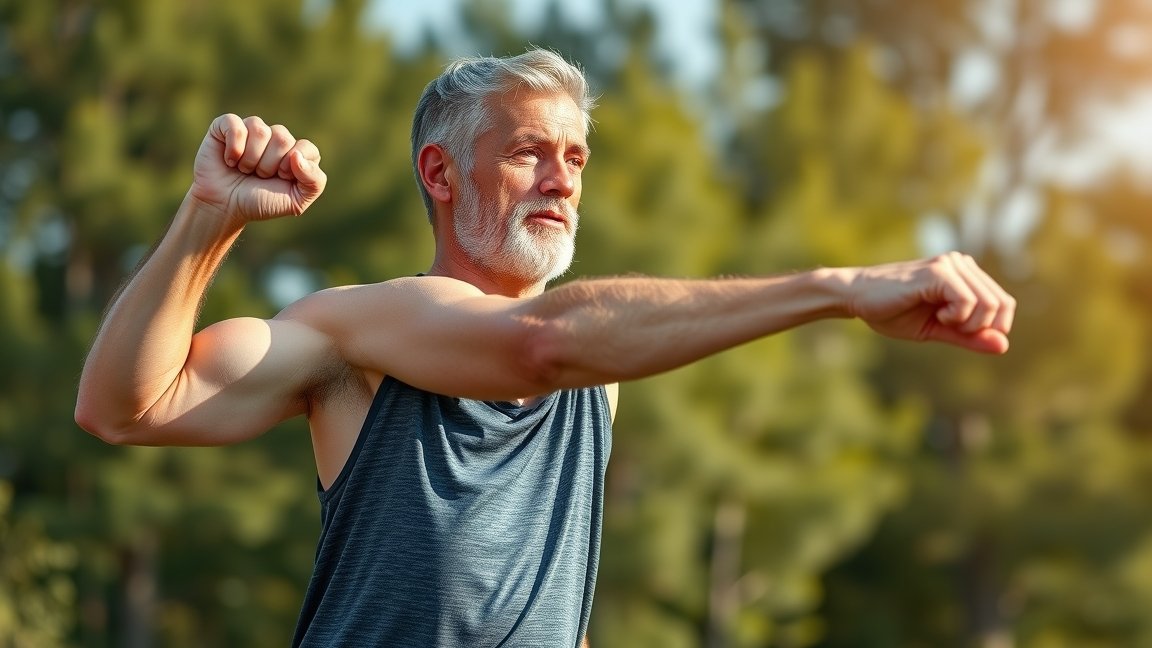 Az E-vitamin jelentősége a férfiak egészségében: termékenység, izom- és szívvédelem részletesen 1 Idős férfi edzés közben, izomépítés és egészségmegőrzés céljából.