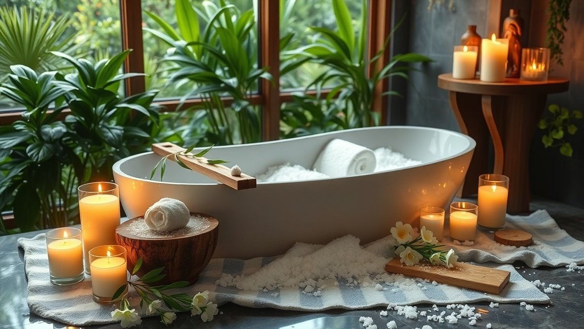 Epsom-sóval teli fürdő tökéletes relaxációhoz és wellnesshez.