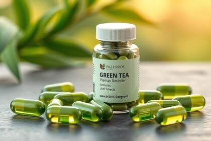 Zöld tea kapszulák, egészségügyi előnyökkel és táplálékkiegészítőként