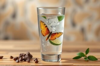 Vasas víz ízléses tálalás citrommal és pillangóval