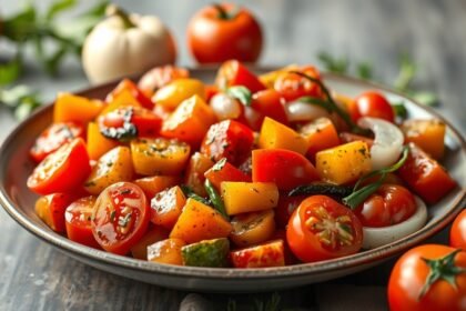 Friss lecsó friss zöldségekből, vitaminban gazdag étel.