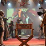 Csúcsfejek sorozat újraforgatása mögötti jelenet, színészek és kamerák