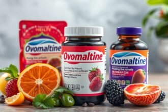 Ovomaltine termékek friss gyümölcsökkel, energikus tápanyagforrásként