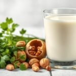 Kecsketej, friss fűszerek és diófélék együttes a tápláló egészséges táplálkozásért.