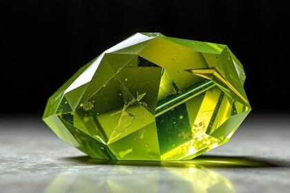 Peridot ásvány élénk zöld színnel, természetes kőgyógyászat