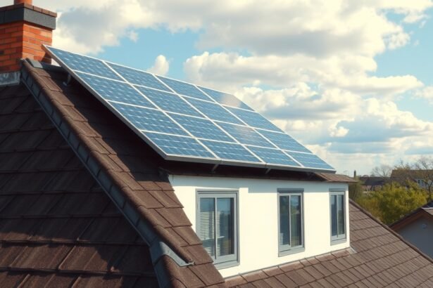 Napenergia panelek egy ház tetején, fenntartható energiaforrás.